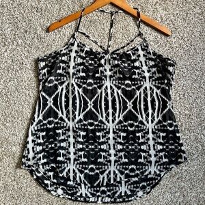 🦋 Express Black White Tank Top Spaghetti Strap Halter Flowy Blouse